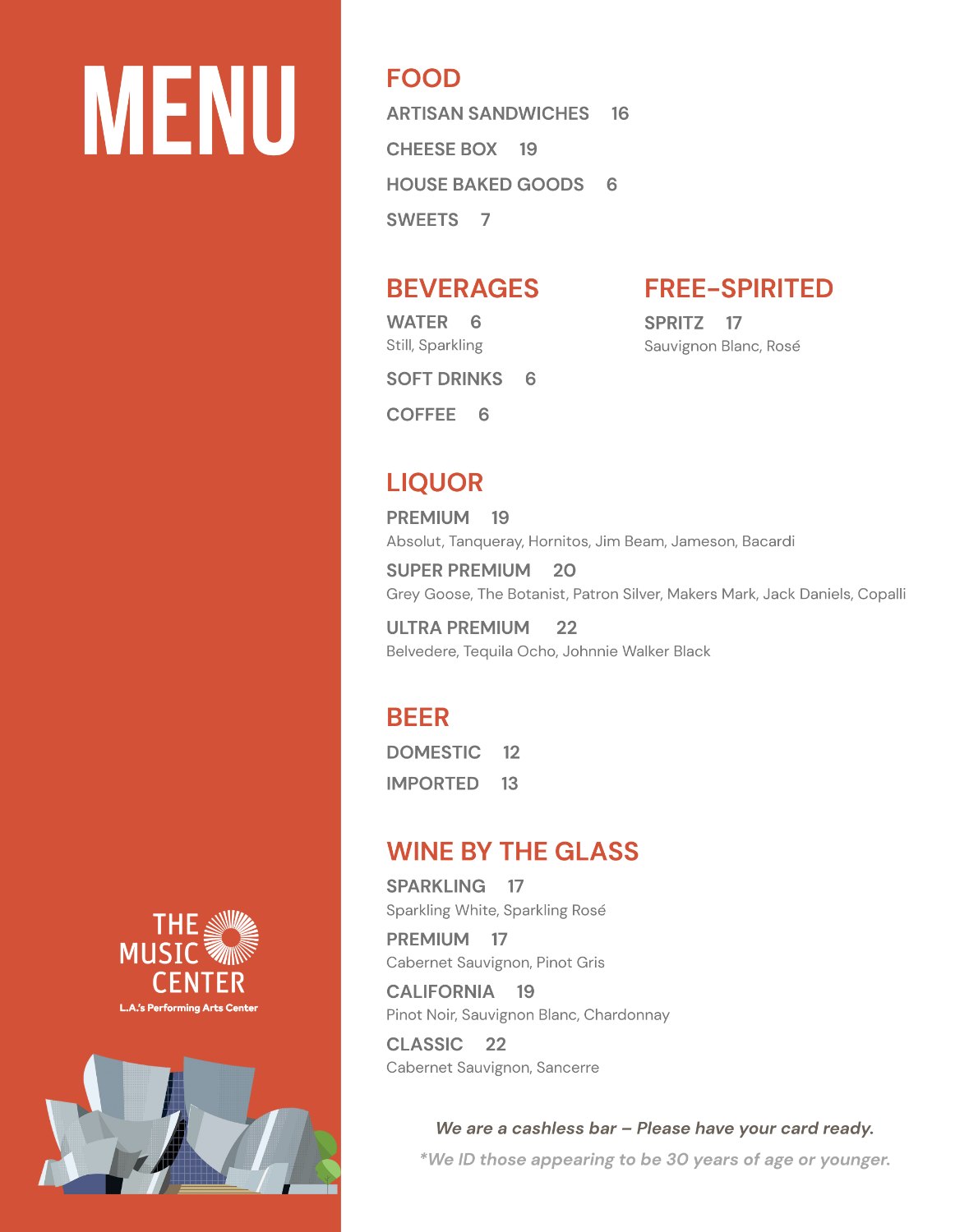 Concert Hall Caf&eacute; — Intermission bar menu